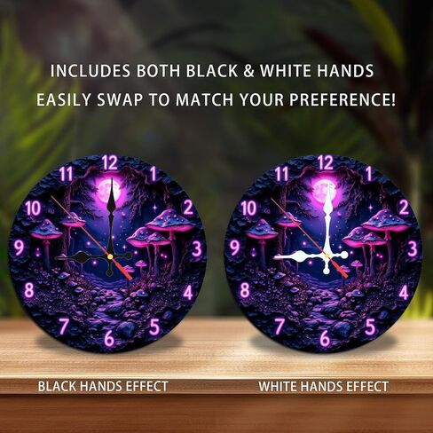 ساعة حائط غابة فطر نيون أرجوانية مقاس 10 بوصة، حركة صامتة، تعمل بالبطارية (بطاريات AA غير متضمنة)، ديكور منزلي فني، مثالية لهجات المنزل in Kuwait