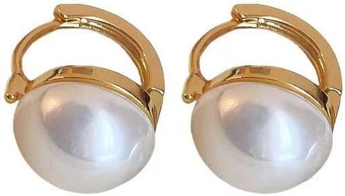 18K Gold Plated Hoop Earrings with Imitation Pearl – Classic Round Stud Hoop Earrings for Women in Kuwait