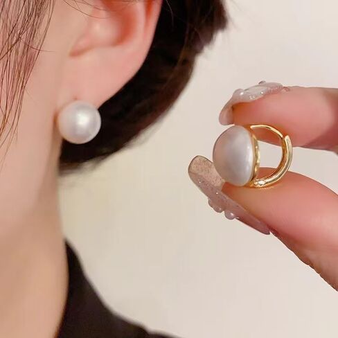 18K Gold Plated Hoop Earrings with Imitation Pearl – Classic Round Stud Hoop Earrings for Women in Kuwait