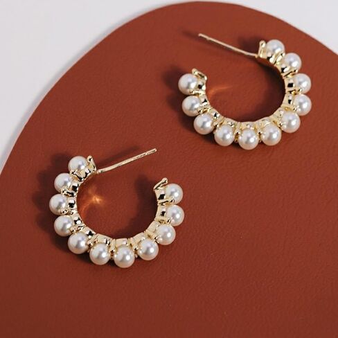 14K Gold Plated Earrings for Women Trendy White Pearl Earrings for Women Small Huggie Hoop Earrings Lightweight Open Circle Round Pearl Studs Earring Jewelry for Gift for Women Lover Wife Mom Birthday in Kuwait
