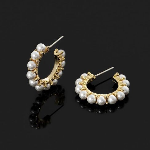 14K Gold Plated Earrings for Women Trendy White Pearl Earrings for Women Small Huggie Hoop Earrings Lightweight Open Circle Round Pearl Studs Earring Jewelry for Gift for Women Lover Wife Mom Birthday in Kuwait