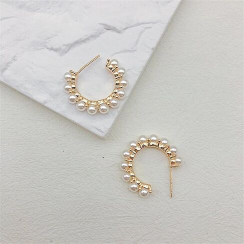 14K Gold Plated Earrings for Women Trendy White Pearl Earrings for Women Small Huggie Hoop Earrings Lightweight Open Circle Round Pearl Studs Earring Jewelry for Gift for Women Lover Wife Mom Birthday in Kuwait