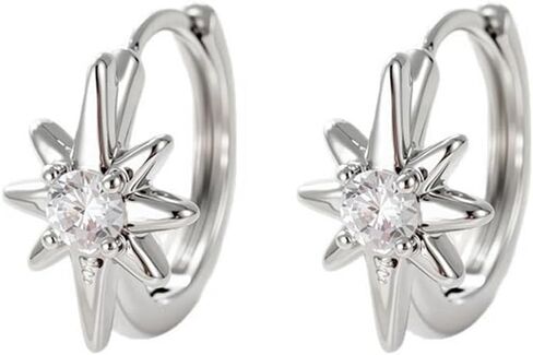 CZ Star Silver Plated Small Hoop Cartilage Tragus Earrings for Women Men Dainty Minimalist Hypoallergenic Tiny Mini Huggie Hoops Fashion Jewelry for Her Bff 10mm in Saudi Arabia
