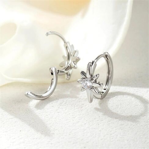 CZ Star Silver Plated Small Hoop Cartilage Tragus Earrings for Women Men Dainty Minimalist Hypoallergenic Tiny Mini Huggie Hoops Fashion Jewelry for Her Bff 10mm in Saudi Arabia