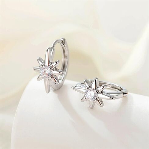 CZ Star Silver Plated Small Hoop Cartilage Tragus Earrings for Women Men Dainty Minimalist Hypoallergenic Tiny Mini Huggie Hoops Fashion Jewelry for Her Bff 10mm in Saudi Arabia