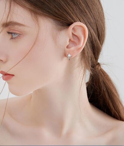 CZ Star Silver Plated Small Hoop Cartilage Tragus Earrings for Women Men Dainty Minimalist Hypoallergenic Tiny Mini Huggie Hoops Fashion Jewelry for Her Bff 10mm in Saudi Arabia