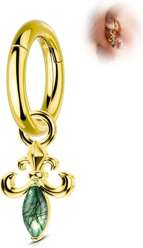 Clicker Rook Piercing Jewelry, 16G Moss Agate Rook Earrings Dangle, Stainless Steel Helix Lobe Hoop Earrings 6/8MM in Saudi Arabia