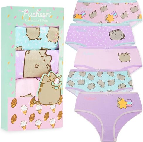 Get Trend Pusheen Girls Underwear, 5 Pack Panties, Soft Cotton Underwear, Elastic Waistband Briefs Multipack Undies, 5-14 Y in Kuwait