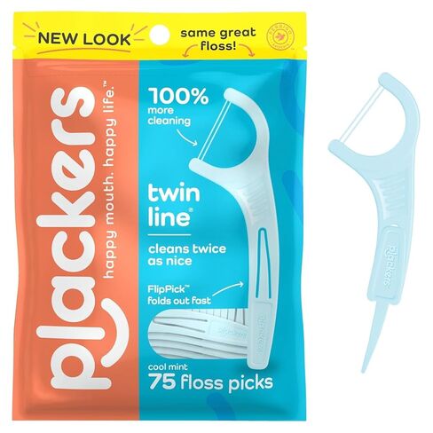 Plackers 303290518 Twin Line Whitening Floss Picks, Blue, 75 Count (Pack of 4) in Saudi Arabia