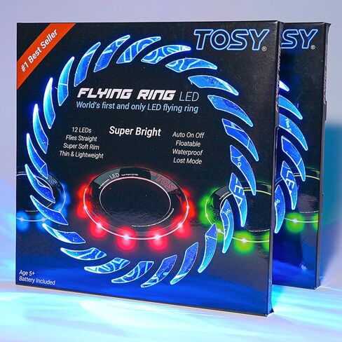 TOSY Flying Ring - 12 LEDs, Super Bright, Soft, Auto Light Up, Safe, Waterproof, Lightweight Frisbee, Cool Birthday, Camping, Easter Basket Stuffers & Outdoor/Indoor Gift Toy for Boys/Girls/Kids in Saudi Arabia