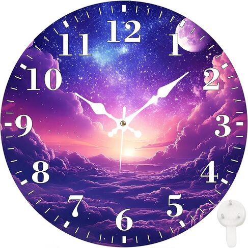 Identiy Round Wall Clock Silent Battery Operated, Purple Galaxy Starry Sky 12 Inch Non-Ticking Easy to Read Display Round Analog Wall Clock Decorative for Office,Bedroom,Living Room and Kitchen in Saudi Arabia