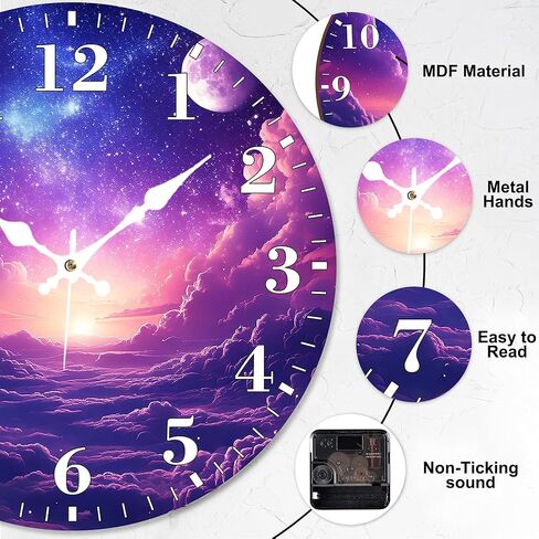 Identiy Round Wall Clock Silent Battery Operated, Purple Galaxy Starry Sky 12 Inch Non-Ticking Easy to Read Display Round Analog Wall Clock Decorative for Office,Bedroom,Living Room and Kitchen in Saudi Arabia