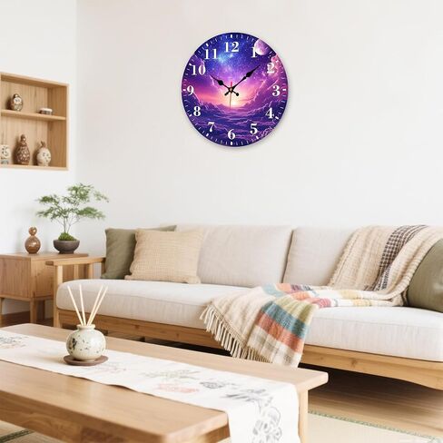 Identiy Round Wall Clock Silent Battery Operated, Purple Galaxy Starry Sky 12 Inch Non-Ticking Easy to Read Display Round Analog Wall Clock Decorative for Office,Bedroom,Living Room and Kitchen in Saudi Arabia