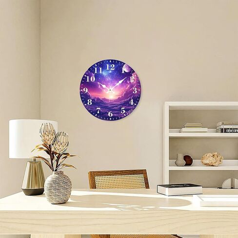 Identiy Round Wall Clock Silent Battery Operated, Purple Galaxy Starry Sky 12 Inch Non-Ticking Easy to Read Display Round Analog Wall Clock Decorative for Office,Bedroom,Living Room and Kitchen in Saudi Arabia