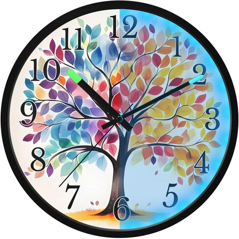 ALAZA Rainbow Tree of Life Swirls Watercolor Wall Clock Glow in The Dark Wall Clocks Battery Operated 12 Inch Silent Non Ticking Night Light Clock for Bedroom in Saudi Arabia
