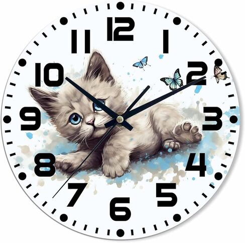 هريرة تلعب مع ساعة حائط على شكل فراشة تعمل بالبطارية، ساعة حائط لطيفة على شكل مخلب قطة لطيفة للخدش، ساعة حائط صامتة غير موقوتة ذات جودة كوارتز 10 بوصة، ساعة مستديرة سهلة القراءة للمكتب المنزلي in Kuwait