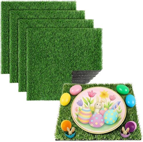 XLX TURF Square Artificial Grass Table Placemats Set of 8, Green Turf Patch Mat Table Centerpiece Decorations for Spring Theme Table Runner Party Birthday Baby Shower Wedding in Kuwait