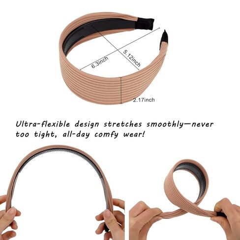 Wecoe Headbands for Women, 6pcs Wide Ribbed Headbands Non Slip Fashion Head Bands Comfortable Hairbands Hair Accessories for Women & Girls in Kuwait