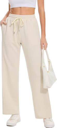 Women's Straight Leg Casual Sweatpants Elastic Waisted Workout Pants with Pockets in Saudi Arabia
