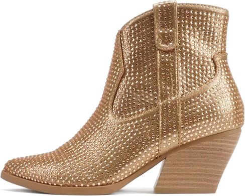 Soda “BREW" ~ Women Pointed Toe Low Heel Rhinestone Western Ankle Boot with Side Zipper in Saudi Arabia