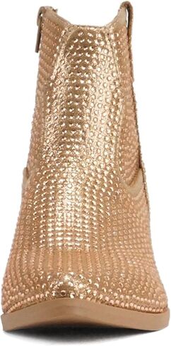 Soda “BREW" ~ Women Pointed Toe Low Heel Rhinestone Western Ankle Boot with Side Zipper in Saudi Arabia