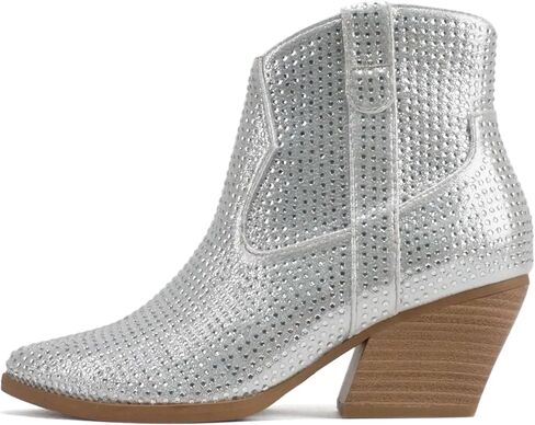Soda “BREW" ~ Women Pointed Toe Low Heel Rhinestone Western Ankle Boot with Side Zipper in Saudi Arabia