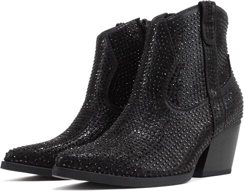 Soda “BREW" ~ Women Pointed Toe Low Heel Rhinestone Western Ankle Boot with Side Zipper in Saudi Arabia