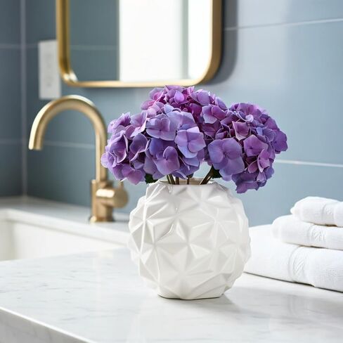 Torre & Tagus Crumple White Round Vase with Faceted Textures - 6" Dx5.25 H Tall Modern White Ceramic Vase for Home Decor as Ball Flower Vase with Geometric Design on Coffee Table, Entryway, or Shelf in Kuwait