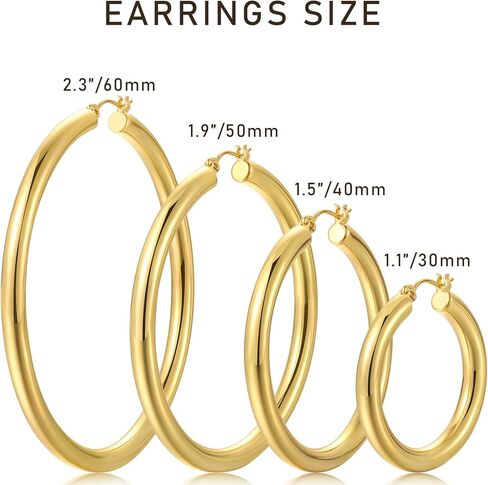 مجموعة 4 أزواج من الأقراط الذهبية الكبيرة للنساء، أقراط دائرية كبيرة للهدايا 30 مم/40 مم/50 مم/60 مم in Kuwait