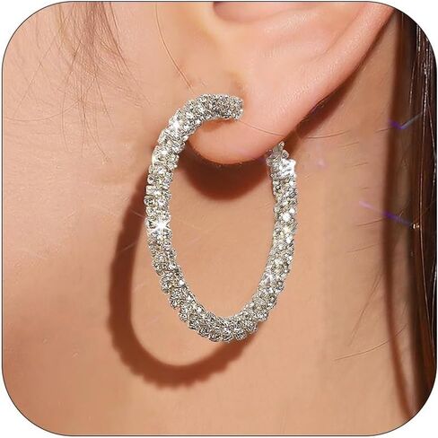 Big Hoop Rhinestone Earrings for Women Trendy Prom Dresses 2025 Big Gold/Silver Hoop Earrings Large Glitter Hoop Earrings Sparkly Hoops Earring Wedding Prom Formal Jewelry Gifts in Saudi Arabia