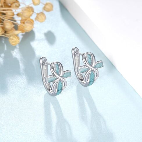 أقراط متقاطعة من الفضة الإسترليني عيار 925 مجوهرات فيروزية حلق فيروزي مجوهرات متقاطعة للنساء لمحبي الفيروز in Kuwait