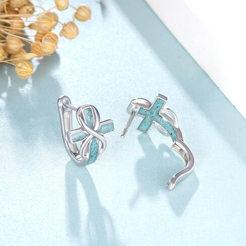 أقراط متقاطعة من الفضة الإسترليني عيار 925 مجوهرات فيروزية حلق فيروزي مجوهرات متقاطعة للنساء لمحبي الفيروز in Kuwait