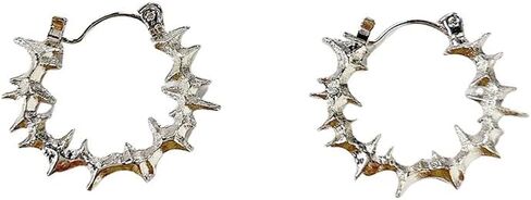 Gothic Thorn Hoop Punk Earrings for Women Men Statement Goth Barbed Wire Dangle Silver Retro Earring Streetwear Hip Hop Barbwine Mesh Spike Hinged Huggie Hoops Party Harajuku Grunge Rock Jewelry in Kuwait