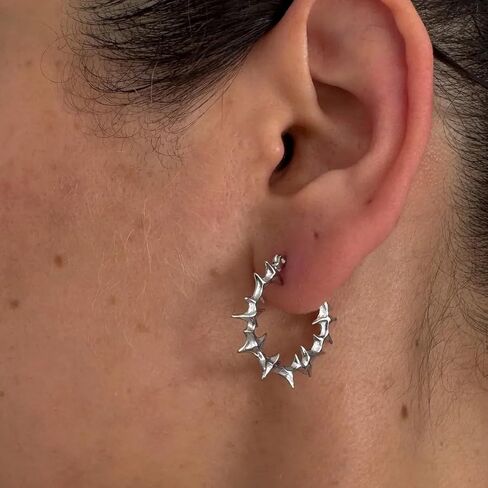 Gothic Thorn Hoop Punk Earrings for Women Men Statement Goth Barbed Wire Dangle Silver Retro Earring Streetwear Hip Hop Barbwine Mesh Spike Hinged Huggie Hoops Party Harajuku Grunge Rock Jewelry in Kuwait