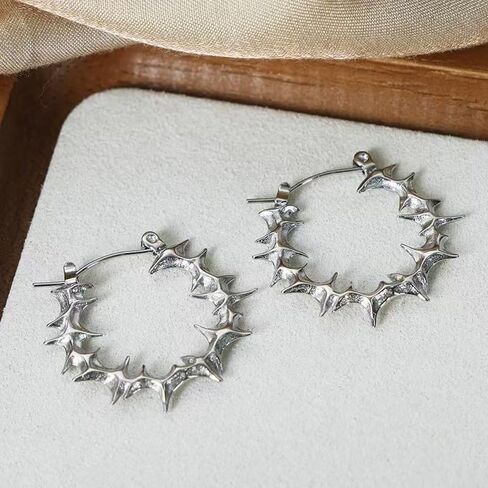 Gothic Thorn Hoop Punk Earrings for Women Men Statement Goth Barbed Wire Dangle Silver Retro Earring Streetwear Hip Hop Barbwine Mesh Spike Hinged Huggie Hoops Party Harajuku Grunge Rock Jewelry in Kuwait