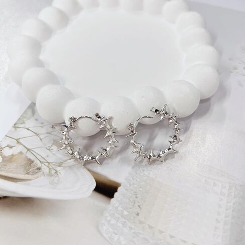 Gothic Thorn Hoop Punk Earrings for Women Men Statement Goth Barbed Wire Dangle Silver Retro Earring Streetwear Hip Hop Barbwine Mesh Spike Hinged Huggie Hoops Party Harajuku Grunge Rock Jewelry in Kuwait