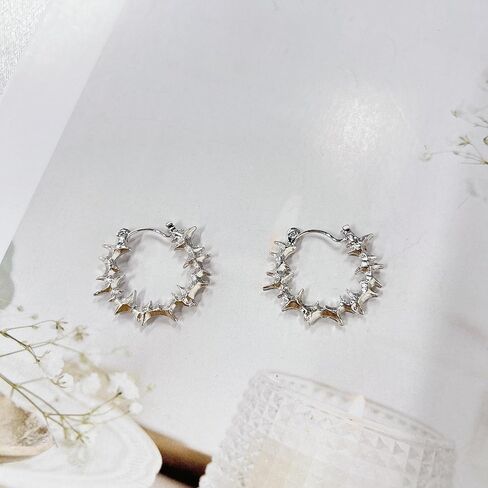 Gothic Thorn Hoop Punk Earrings for Women Men Statement Goth Barbed Wire Dangle Silver Retro Earring Streetwear Hip Hop Barbwine Mesh Spike Hinged Huggie Hoops Party Harajuku Grunge Rock Jewelry in Kuwait