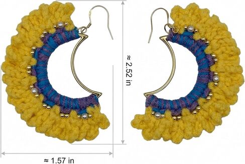 Handmade Crochet Sunrise Hoop Earrings with Soft Yellow Fringe, Lightweight Half-Circle Boho Statement Earrings, 925 Sterling Silver Hooks – KnitAra Sunlit Crescent in Saudi Arabia