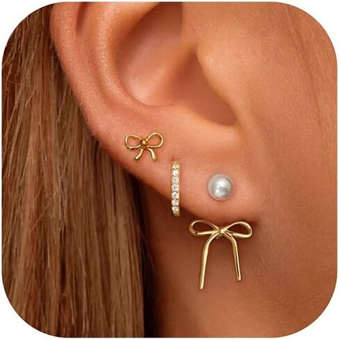 Gold Pearl Earrings for Women, 14k Gold Plated Hypoallergenic Studs Drop Pearl Huggie Earring Hoops in Kuwait