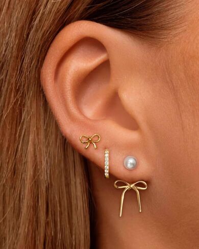 Gold Pearl Earrings for Women, 14k Gold Plated Hypoallergenic Studs Drop Pearl Huggie Earring Hoops in Kuwait