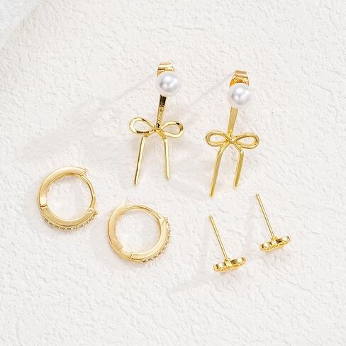 Gold Pearl Earrings for Women, 14k Gold Plated Hypoallergenic Studs Drop Pearl Huggie Earring Hoops in Kuwait