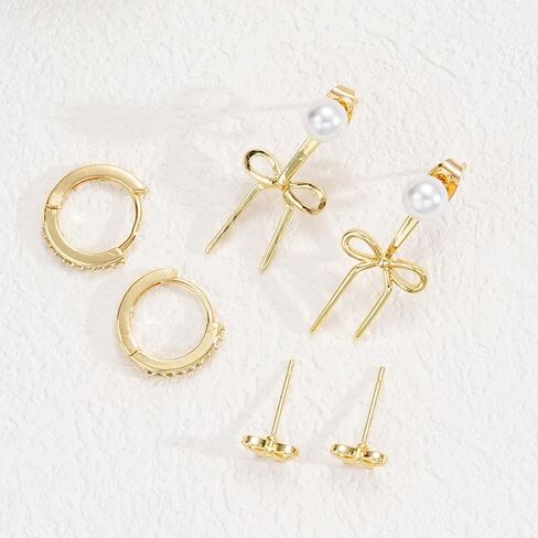 Gold Pearl Earrings for Women, 14k Gold Plated Hypoallergenic Studs Drop Pearl Huggie Earring Hoops in Kuwait