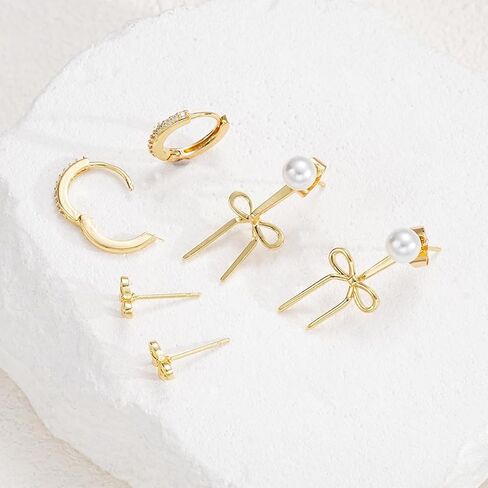 Gold Pearl Earrings for Women, 14k Gold Plated Hypoallergenic Studs Drop Pearl Huggie Earring Hoops in Kuwait