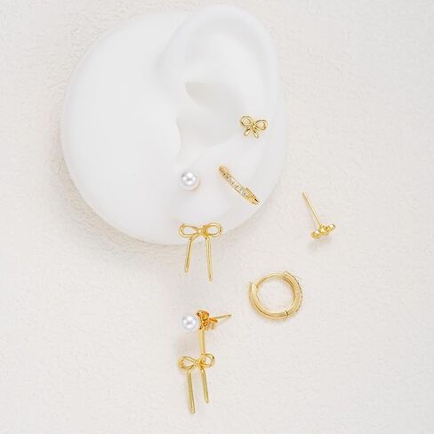 Gold Pearl Earrings for Women, 14k Gold Plated Hypoallergenic Studs Drop Pearl Huggie Earring Hoops in Kuwait