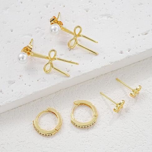 Gold Pearl Earrings for Women, 14k Gold Plated Hypoallergenic Studs Drop Pearl Huggie Earring Hoops in Kuwait