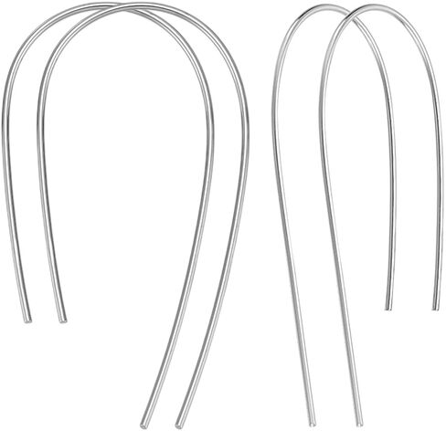 2 Pairs Threader Hoop Earrings Sterling Silver Ear Wire Loop Pull Through 21x39x0.9mm Upside Down Hoop Earrings U Shape Needle Drop Dangle Threader Hoops for Women Platinum in Kuwait