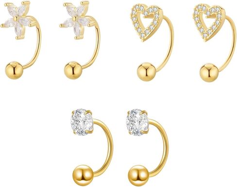 3 Pairs Backless Earrings for Women, Half Hoop Earrings Tiny Huggie Hoop Earrings Screw Back Small Stud with Cubic Zirconia, No Back Small Cartilage Jewelry Accessrioes in Saudi Arabia