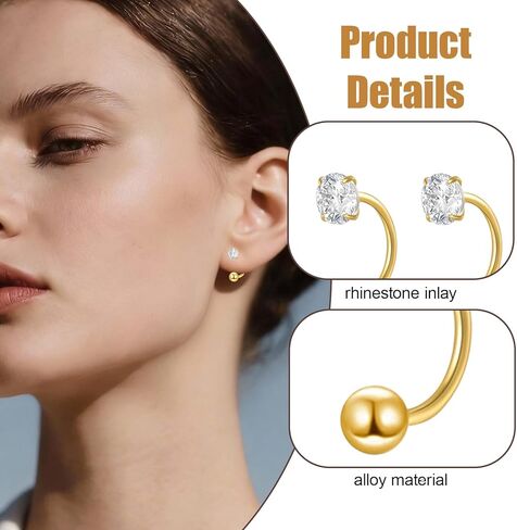 3 Pairs Backless Earrings for Women, Half Hoop Earrings Tiny Huggie Hoop Earrings Screw Back Small Stud with Cubic Zirconia, No Back Small Cartilage Jewelry Accessrioes in Saudi Arabia