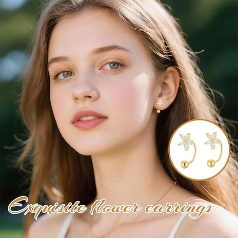 3 Pairs Backless Earrings for Women, Half Hoop Earrings Tiny Huggie Hoop Earrings Screw Back Small Stud with Cubic Zirconia, No Back Small Cartilage Jewelry Accessrioes in Saudi Arabia