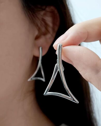 Big Silver Triangle Hoop Earrings for Women Geometric Hypoallergenic Minimalist Earrings for Daily in Kuwait